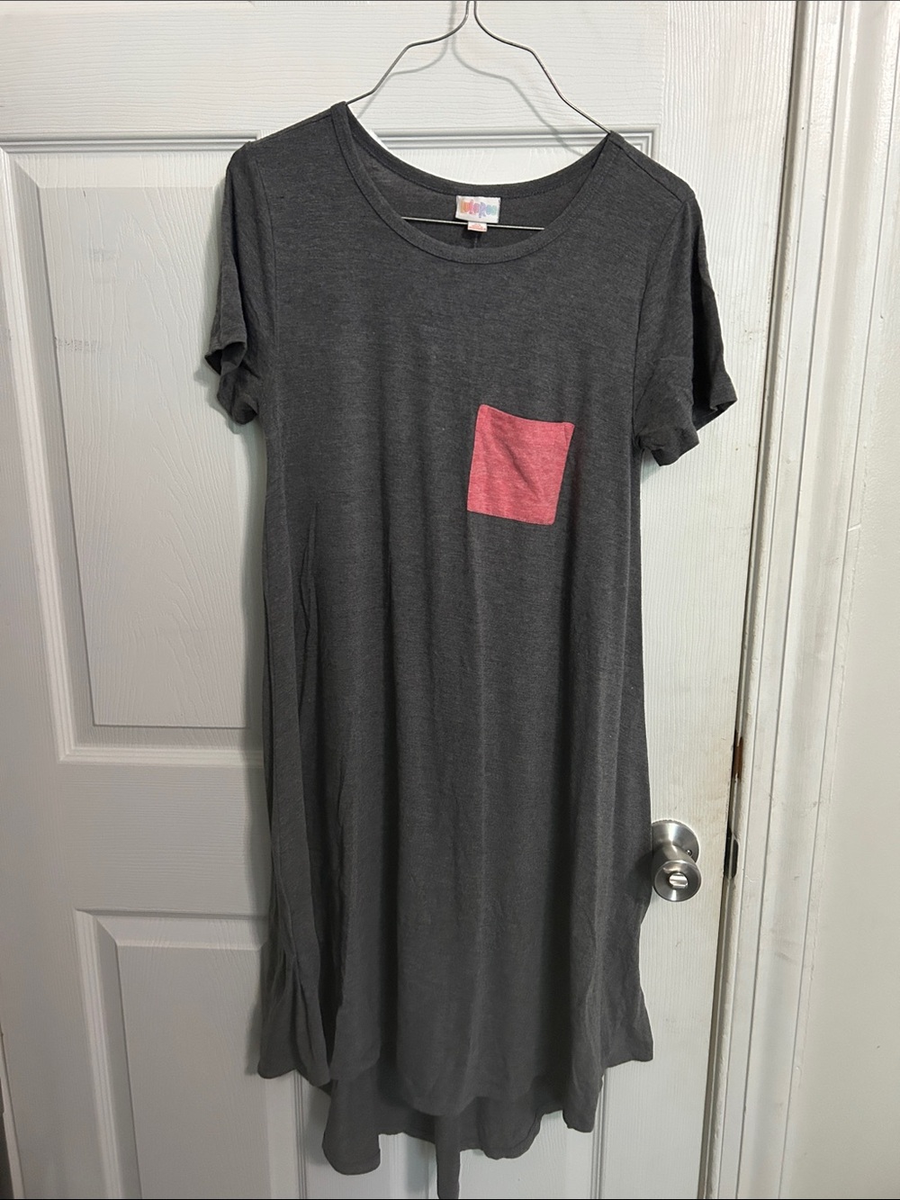 LuLaRoe Charcoal Midi Dress with Pink Pocket